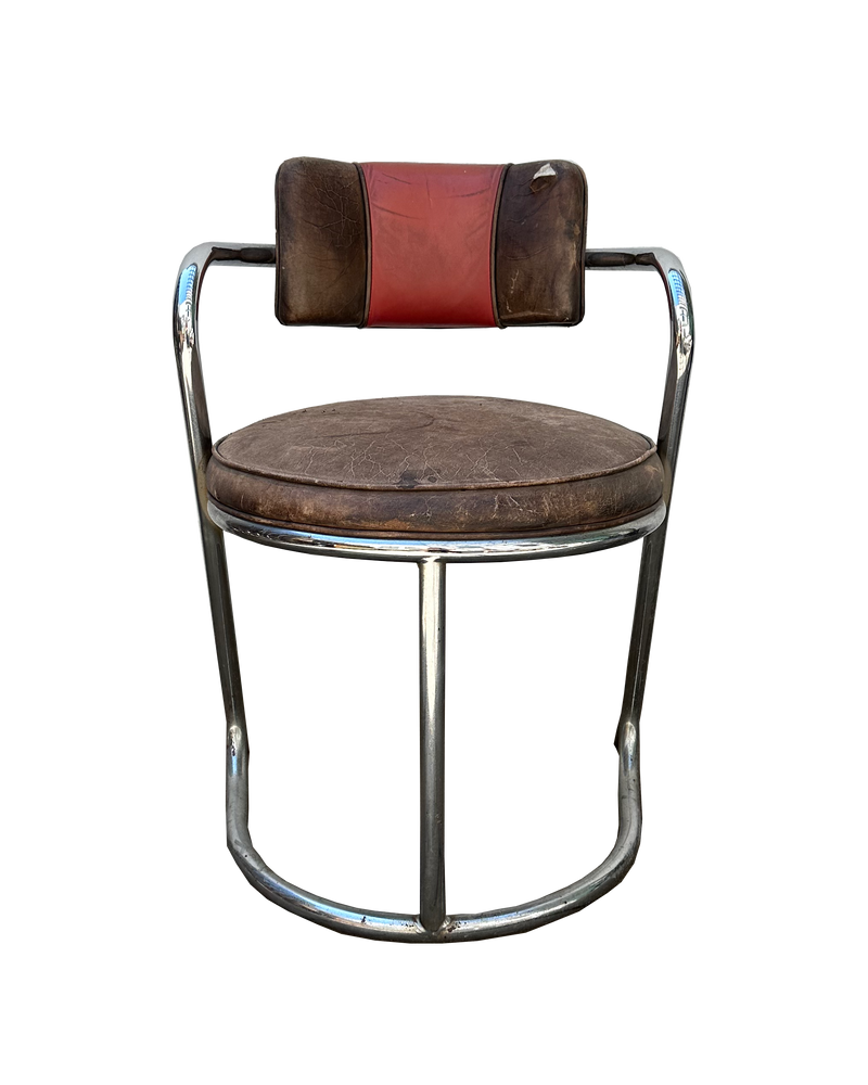 1970s Jazz Art Deco Revival Chrome and Leather Chair