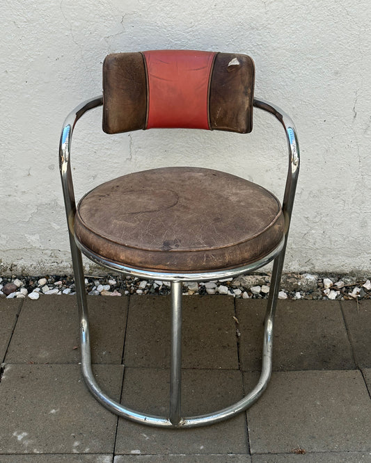 1970s Jazz Art Deco Revival Chrome and Leather Chair