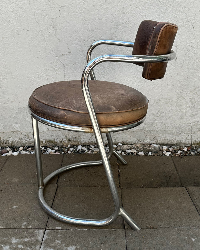 1970s Jazz Art Deco Revival Chrome and Leather Chair