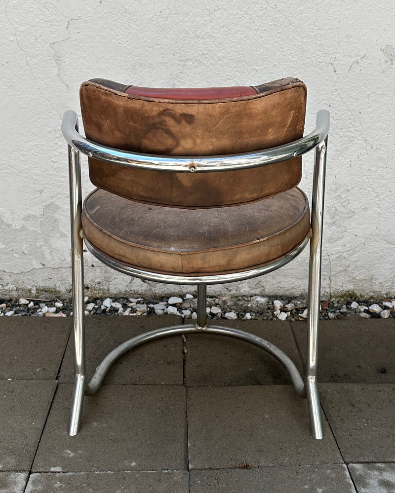 1970s Jazz Art Deco Revival Chrome and Leather Chair