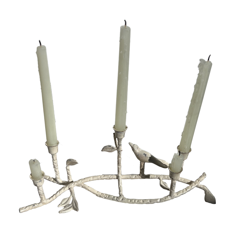 White Candelabra with Bird Figurine