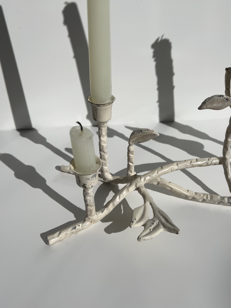 White Candelabra with Bird Figurine