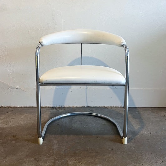 White Vinyl & Chrome Model SS33 Style Cantilever Chair