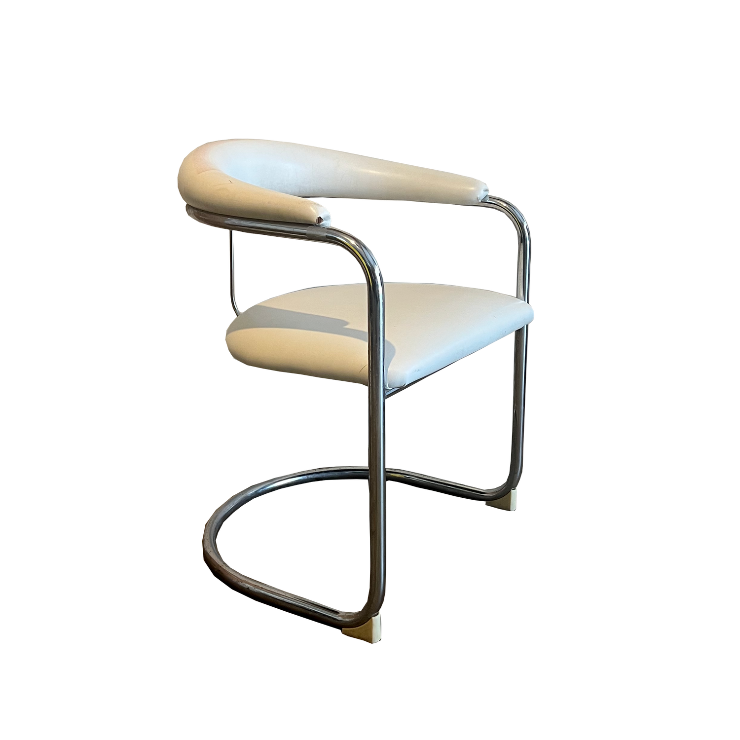 White Vinyl & Chrome Model SS33 Style Cantilever Chair